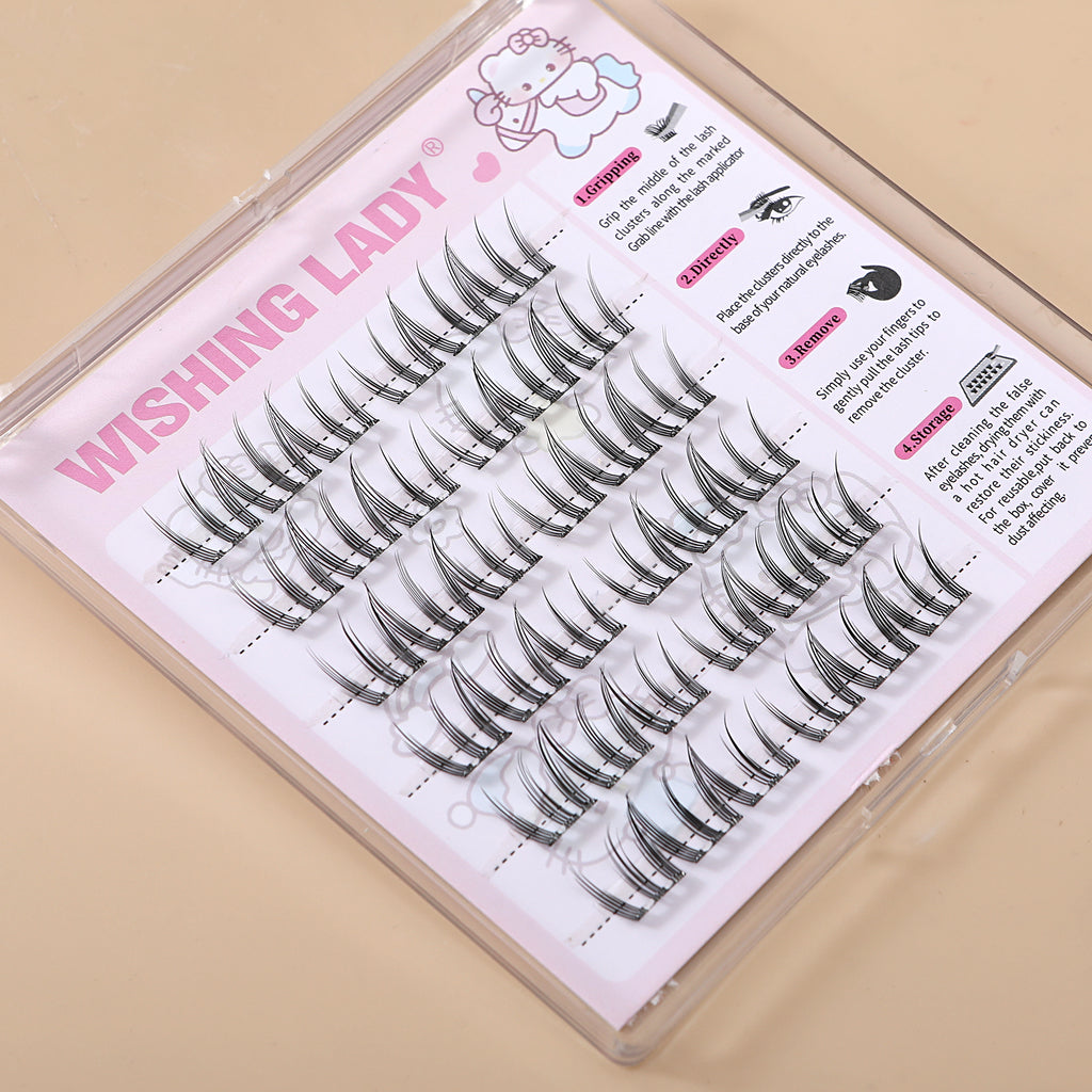QY-20 Cat Paw Natural Wispy Cluster Lashes, Pre-Bonded One-Step, C Curl, 9–12mm