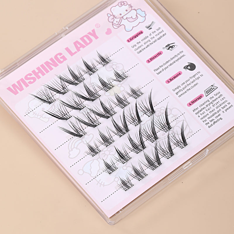 QY-16 “Nine-Tail Bunny” Pre-Glued Cluster Lashes | Elongating Side-Extension Style, C Curl, 9–13mm