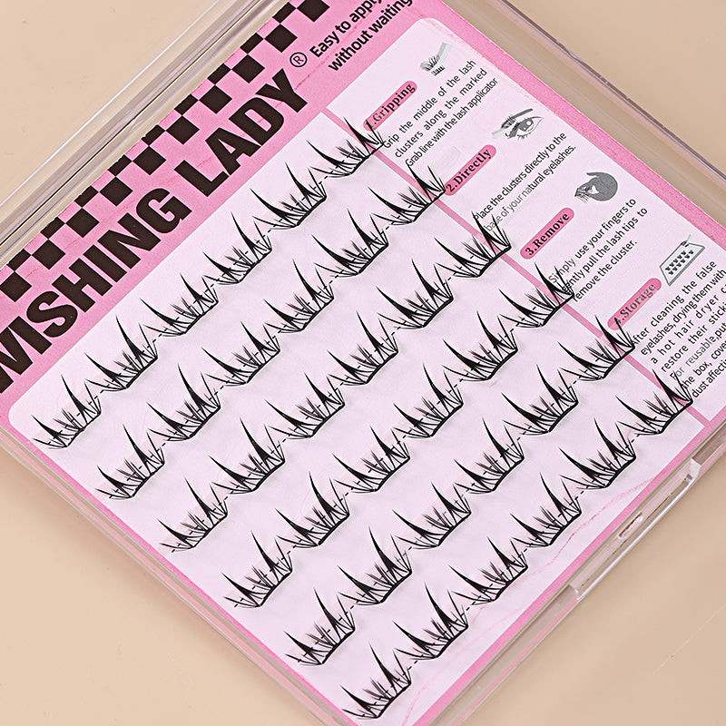QY-51 “Little Deer” Natural Spiky Cluster Lashes, No-Glue Self-Adhesive, C Curl, 9–12mm