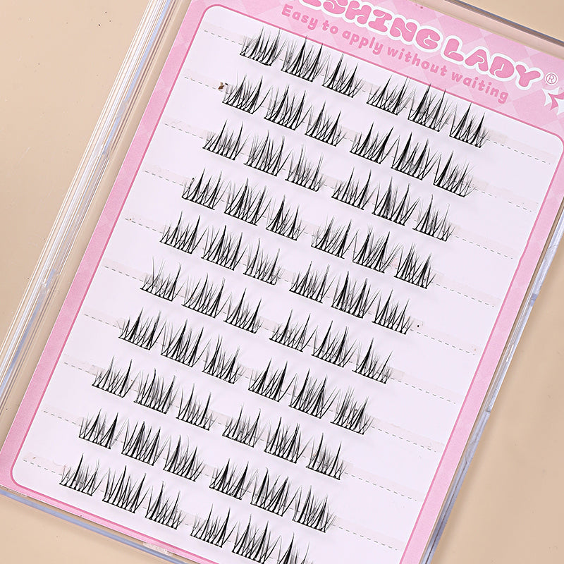 QY-6A “Double-Spike Sunflower” Wispy Cluster Lashes, Pre-Glued Value Pack, C Curl, 9–11mm