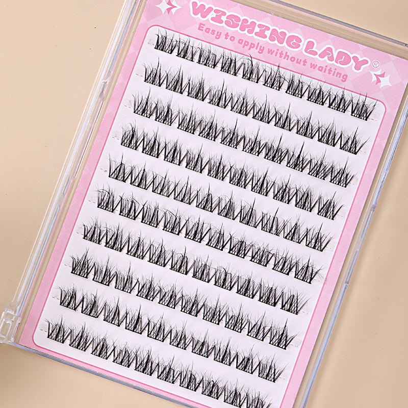 QY-19A Upgraded Large Capacity 3D Curl Wispy Cluster Lashes, Mixed 9–12mm, Natural Lifted Look