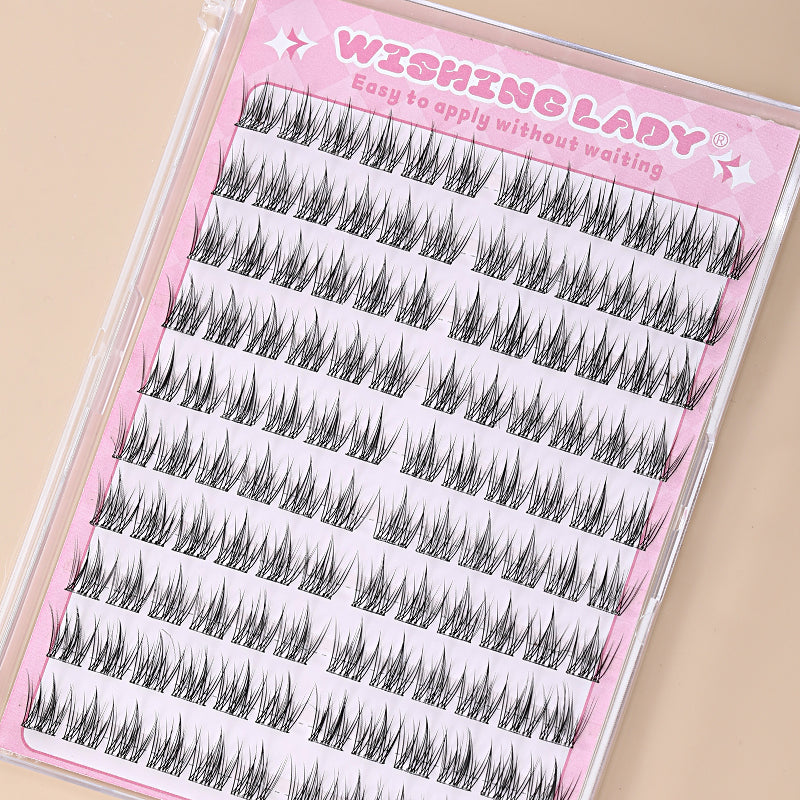 QY-17A Upgraded Large-Capacity DIY Cluster Lashes – Fishtail Wispy Natural Long Look, Pre-Applied Adhesive, 9–12mm (C Curl)